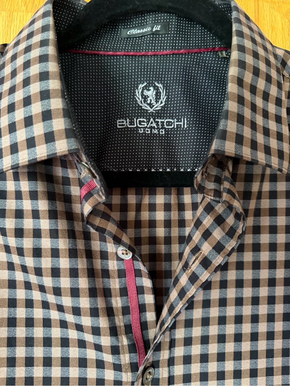 Men’s Button Down Brown Black Plaid Shirt | Large | Bugatchi Uomo